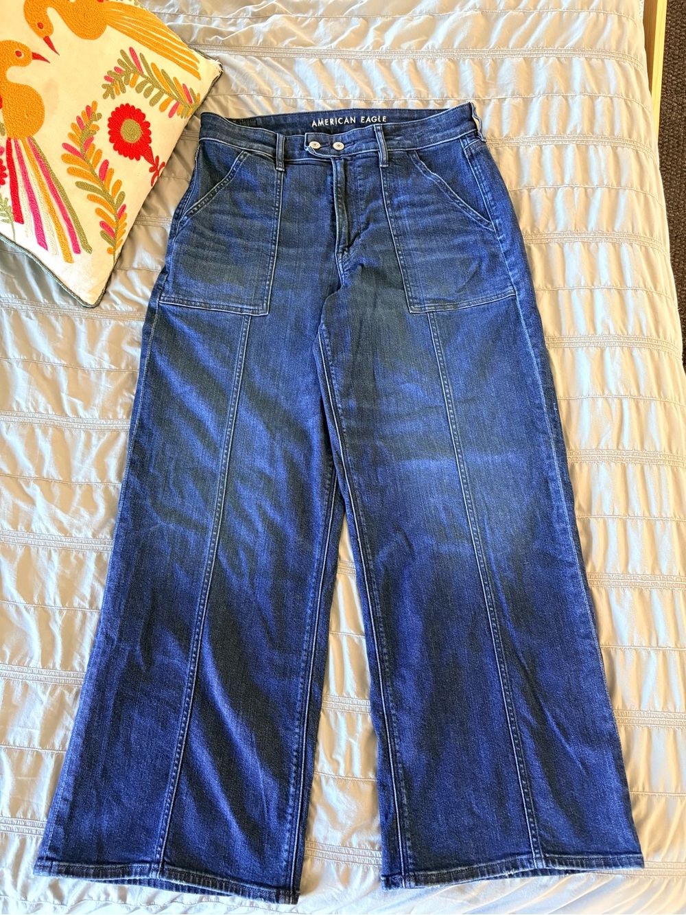 American Eagle Outfitters Super High-Rise Baggy Wide Leg Jeans in Dark Indigo Sz